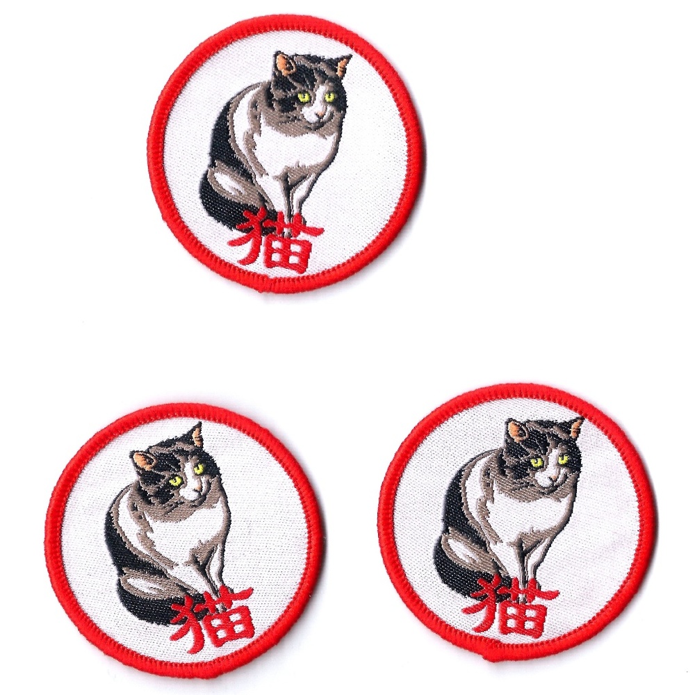 NEW CAT BADGES SEW-ON PATCHES EMBROIDERED 3-PACK